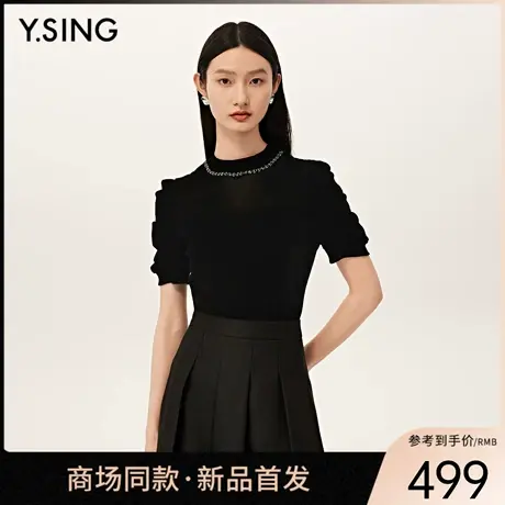 【商场同款】Y.SING衣香丽影2025秋黑色植绒上衣150721118图片
