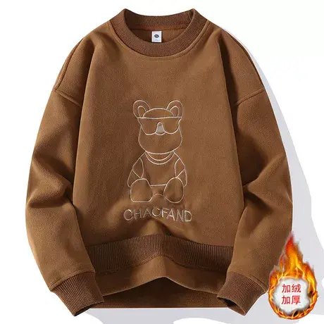 2023潮牌奥粒绒卫衣男秋冬新款宽松潮流圆领休闲加绒双面绒打底衫图片