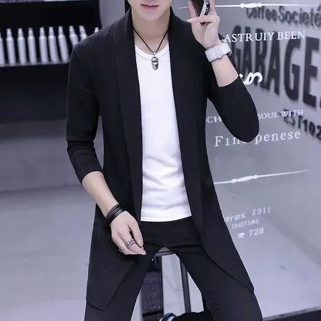 2023新款春秋季男士风衣中长款韩版学生修身帅气披风外套针织开衫图片