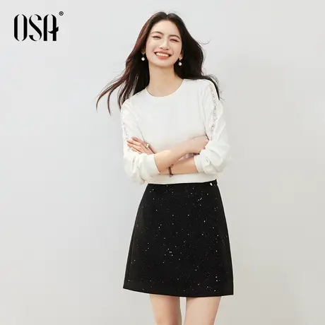 OSA欧莎2025年秋季女新款复古白色蕾丝花边长袖T恤通勤打底衫上衣商品大图