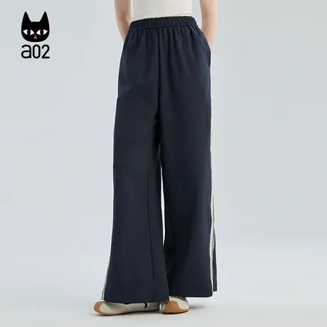 a02织带运动裤女2025新款秋季直筒裤黑色裤子宽松设计感休闲下装商品大图