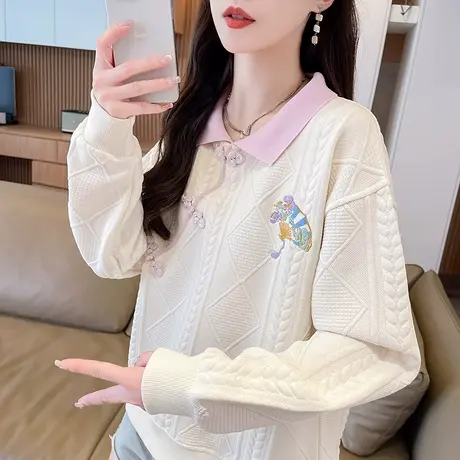 早秋卫衣女2025新款春秋韩版宽松薄款小个子中国风假两件上衣外套商品大图