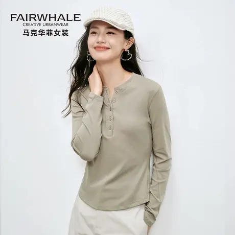 马克华菲莫代尔亨利衫女秋季长袖T恤修身显瘦打底衫休闲运动上衣商品大图