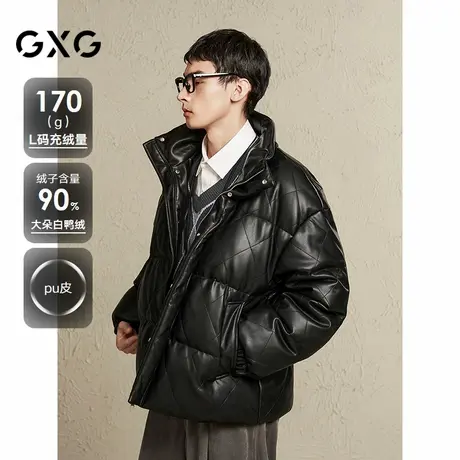 【X】GXG男装菱格绗缝pu皮面包服男潮流复古羽绒服通勤外套24冬季商品大图