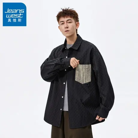 N5真维斯男士长袖衬衫2025秋季新款美式时尚宽松外套男生休闲衬衣商品大图