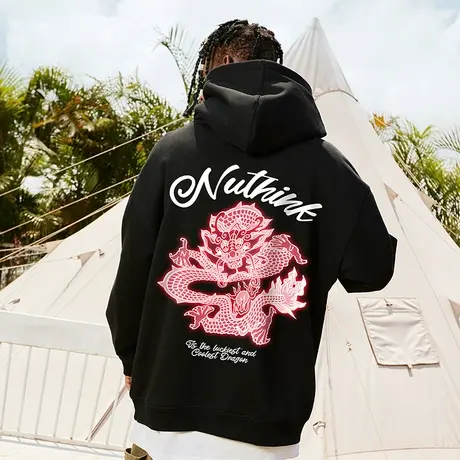 Nuthink国潮中国龙直喷连帽卫衣男潮牌潮流宽松街头冬季帽衫上衣商品大图