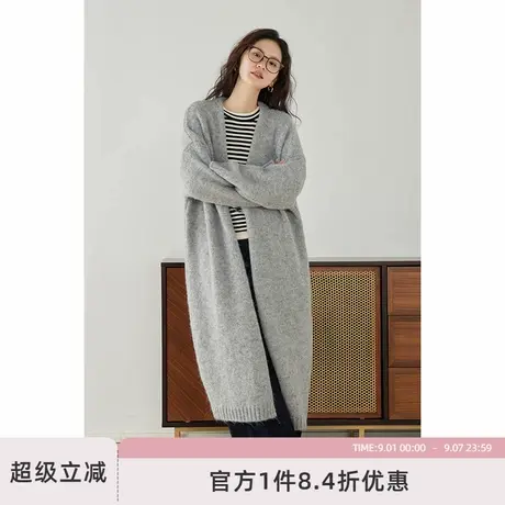嘉茱莉2025春季新款长款针织开衫外套女宽松针织上衣V领毛衣毛衫商品大图
