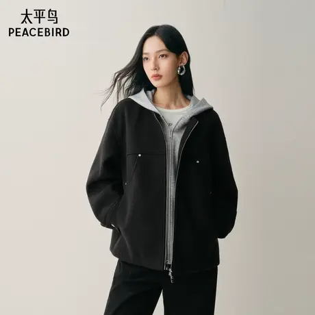 【商场同款】太平鸟简约假两件廓形大衣外套女25年新款A3AAF4147商品大图