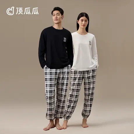 顶瓜瓜情侣睡衣春秋纯棉薄款可外穿长袖睡衣女款家居服套装男士商品大图
