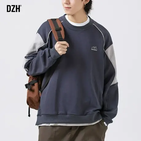 男士重磅宽松卫衣男春秋季圆领运动外套潮牌拼接上衣痞帅男装衣服商品大图