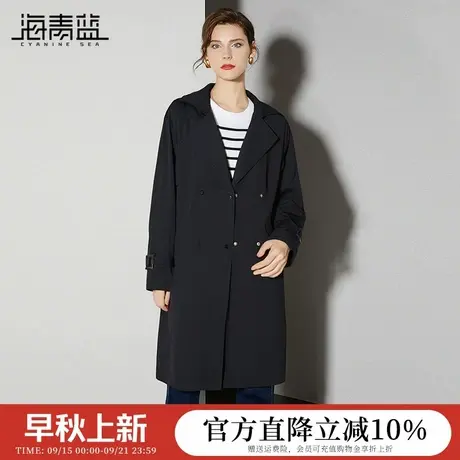 海青蓝风衣女中长款2025秋季新款高级感英伦风垂感小个子大衣外套商品大图