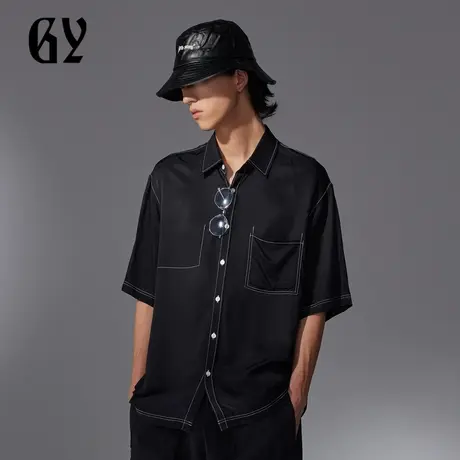 雅戈尔奥莱 GY男装夏季吸湿透气微落肩廓形男士短袖衬衫商品大图