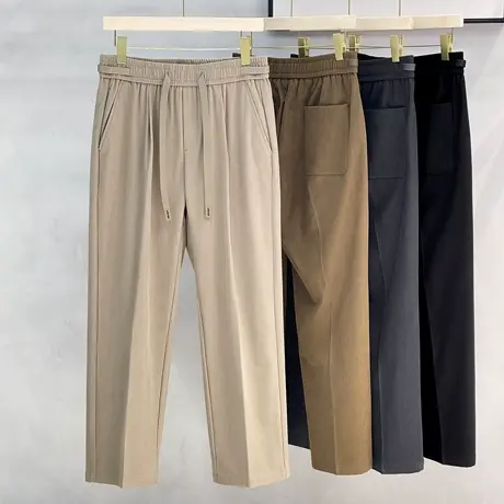 品质肌理感条绒黑色休闲裤男百搭宽松阔腿垂坠感拖地西裤直筒长裤商品大图