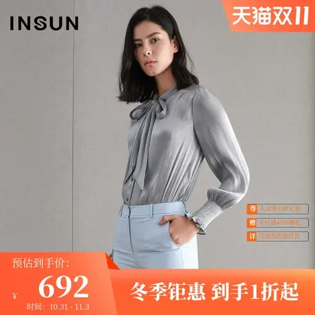 恩裳夏季蝴蝶结女士衬衫薄款长袖职业上衣时尚气质女装商品大图