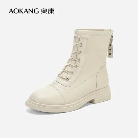 【门店发货】奥康女鞋 冬季时装靴真皮后拉链马丁靴英伦风舒适潮商品大图