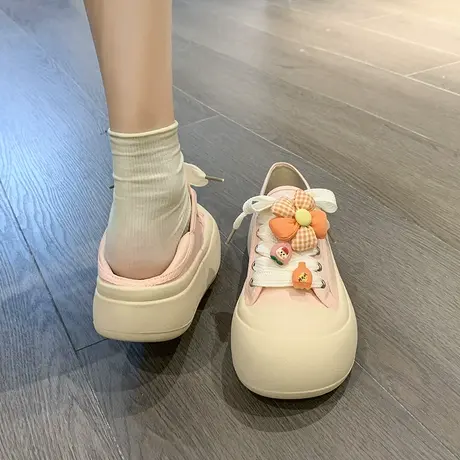 小众设计帆布鞋子女厚底小白鞋夏透气两穿2023新款可爱丑萌大头鞋图片