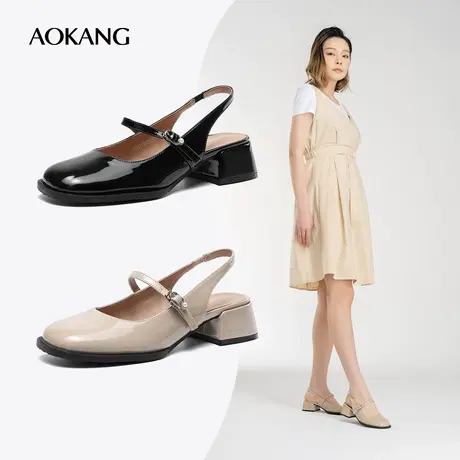 奥康女鞋 秋季气质单鞋商务休闲时尚正装粗跟高跟凉鞋皮鞋商品大图