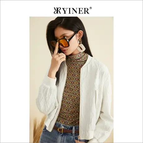 YINER音儿女装秋季c长袖宽松短外套立领印花夹克商品大图