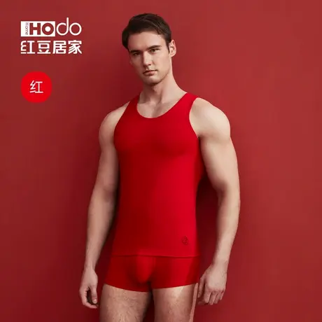 【红豆红】男士无袖背心大红色本命年新年打底杉内裤袜子礼盒套装商品大图