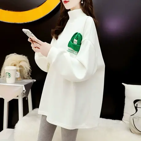 长袖t恤女秋冬季韩版宽松大码女装中长款保暖德绒打底衫上衣服潮商品大图