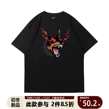 百T大战原创潮牌短袖欧美风高街暗黑系T恤痞帅慵懒风oversize上衣商品大图