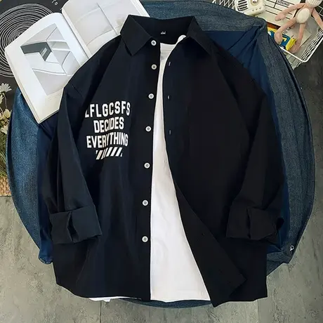 男士长袖衬衫潮流修身青少年秋季衬衣韩版学生秋装上衣帅气外套商品大图