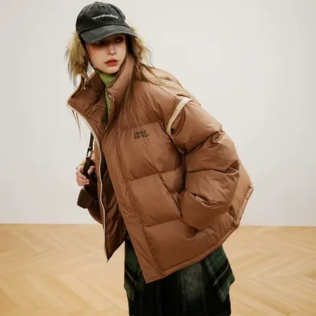 潮牌可拆卸袖子棉服女冬季加厚外套美拉德设计感复古面包服棉衣图片