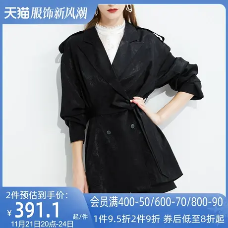 AUI黑色设计感高级短款风衣女2024年春秋新款气质英伦风工装外套图片