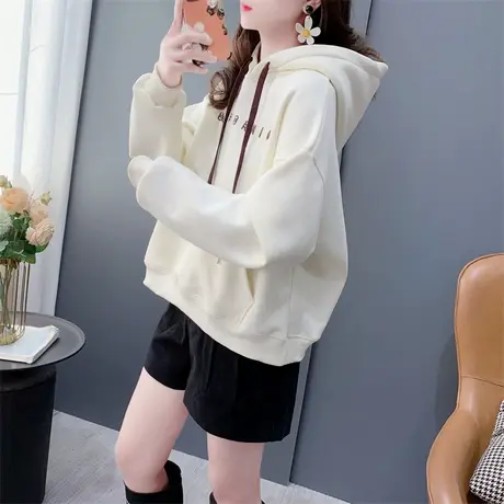 超火小个子加绒连帽卫衣女2023秋冬新款宽松爆款洋气百搭上衣外套商品大图