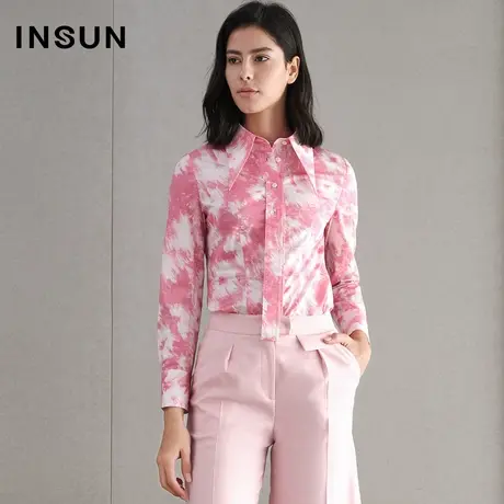 INSUN恩裳春季不规则印花长袖衬衫上衣感商品大图