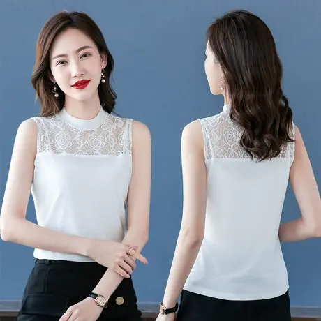 圆领蕾丝吊带小背心女秋冬内搭黑色设计感小众外穿网纱打底衫上衣图片