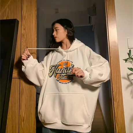 超火cec卫衣女秋冬oversize加绒连帽外套ins潮宽松bf慵懒风上衣服图片