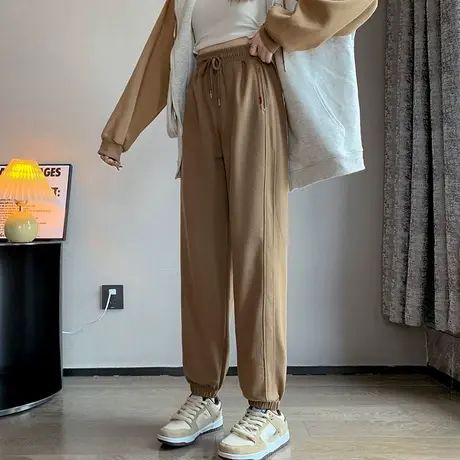 2023新款直筒束脚哈伦裤女春秋款百搭宽松显瘦高腰运动休闲阔腿裤图片