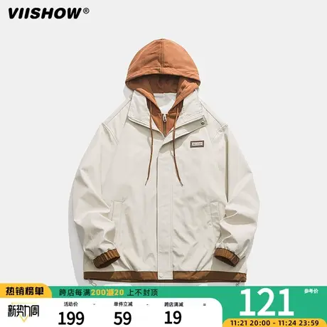 VIISHOW假两件外套男春秋季潮牌设计感小众休闲连帽冲锋夹克夹克图片