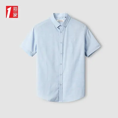 海一家青春休闲衬衣夏季扣领尖领简约时尚短袖衬衫男图片