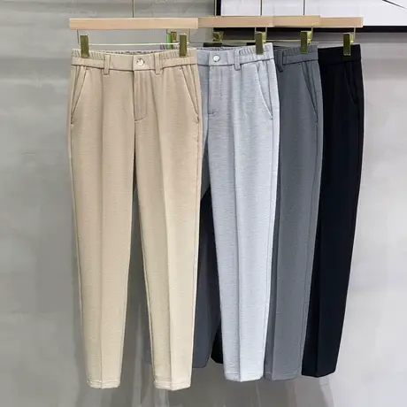 商务休闲裤男直筒修身毛呢裤子男九分裤男士西裤春秋2023新款潮流商品大图