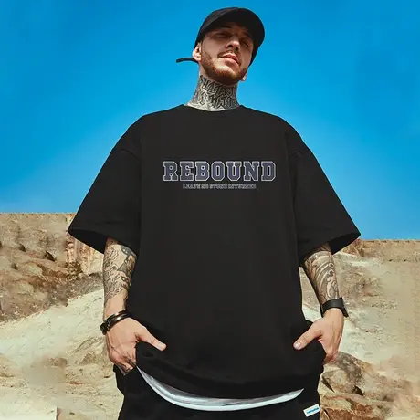 2025新款夏季男士加肥加大码短袖T恤简约印花字母宽松半袖男ins夏商品大图