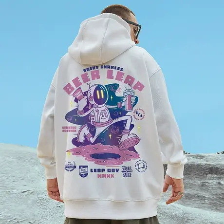 加肥加大码nasa潮牌宇航员胖子宽松连帽加绒卫衣男套头潮秋冬季图片