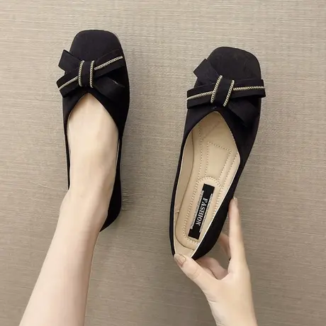 法式单鞋女春秋2023年新款方头浅口平底鞋气质通勤开车孕妇豆豆鞋商品大图