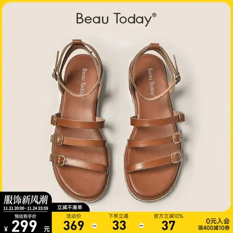 BeauToday平底凉鞋女新款复古罗马凉鞋一字带法式女鞋小众设计感商品大图