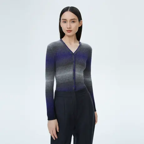 LANCY/朗姿俪雅冬季新款渐变针织开衫长袖打底衫收腰女毛衣奥莱图片