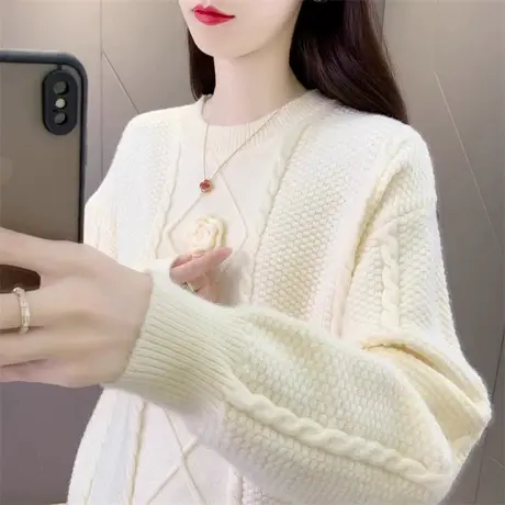 麻花毛衣女秋冬2023新款女装爆款上衣宽松外穿内搭加厚针织打底衫图片