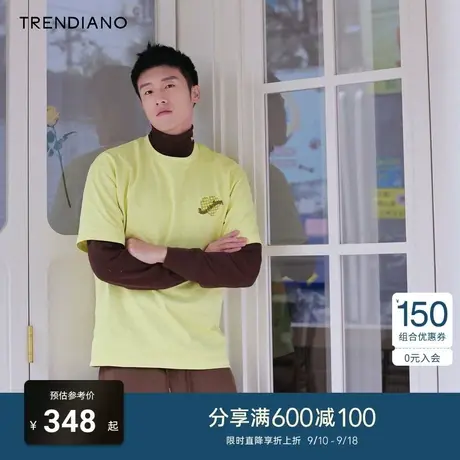 TRENDIANO官方2023新款春夏季短袖男款t恤圆领打底衫美式情侣装商品大图
