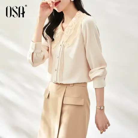OSA欧莎法式长袖宫廷风娃娃领衬衫上衣女春装2023年新款显瘦衬衣商品大图
