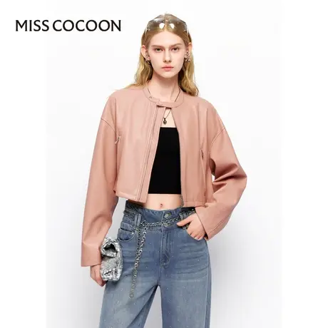 MISSCOCOON【漫拾光旅】24春新款温柔高级感甜酷机车风PU皮衣外套商品大图