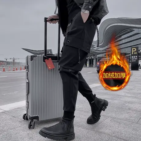 男士休闲裤裤子小脚裤修身加绒潮流秋冬季束脚加厚运动裤工装百搭商品大图