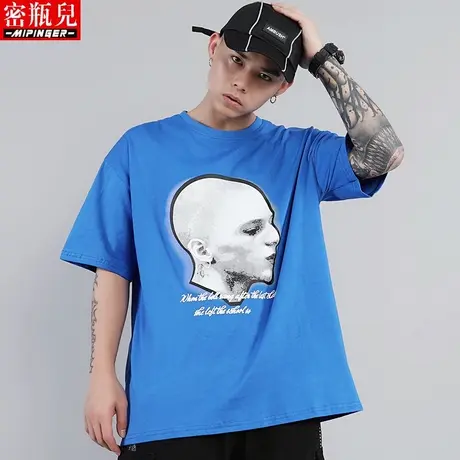 密瓶儿短袖男2023年夏季新款t恤潮百搭宽松大码衣服美潮ins上衣男商品大图