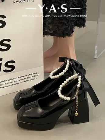 玛丽珍鞋女皮鞋2024皮新款女鞋子小个子厚底女鞋高跟白色单鞋婚鞋图片