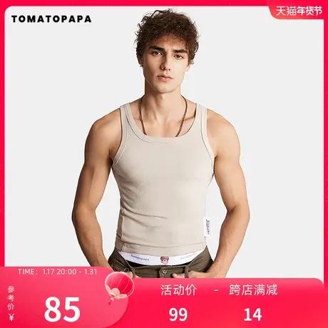 TOMATOPAPA背心短款螺纹高弹百搭跑步健身运动青年情侣训练服上衣图片