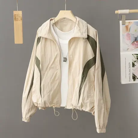 休闲撞色冲锋衣外套女春秋2024新款爆款宽松百搭运动夹克衫棒球服图片
